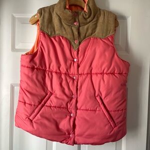 EUC Women’s Roper Western Reversible Quilted Puffer Vest orange/pink/tan-no size